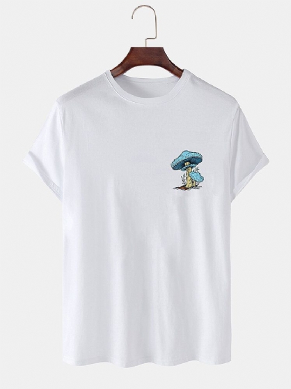 Camiseta De Manga Corta Lisa Con Patrón De Hongos 100% Algodón Para Hombre