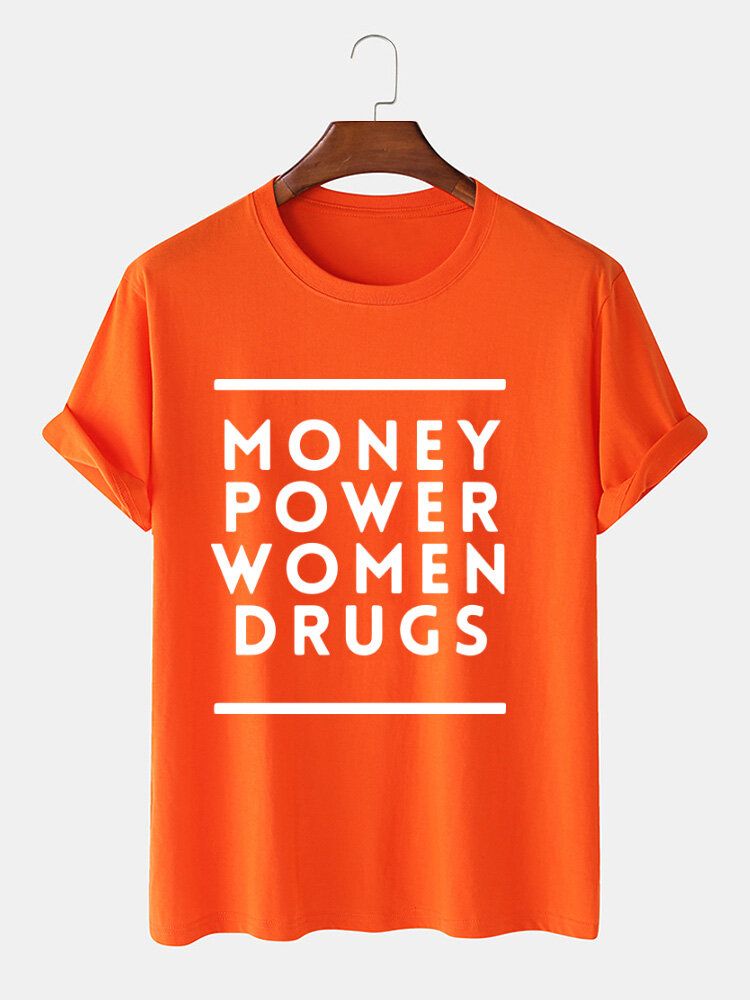 Camiseta De Manga Corta Suelta Informal Con Cuello Redondo Y Estampado De Letras De Money Power Para Hombre