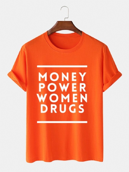 Camiseta De Manga Corta Suelta Informal Con Cuello Redondo Y Estampado De Letras De Money Power Para Hombre