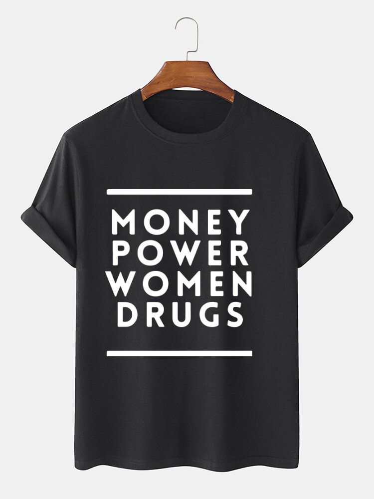 Camiseta De Manga Corta Suelta Informal Con Cuello Redondo Y Estampado De Letras De Money Power Para Hombre