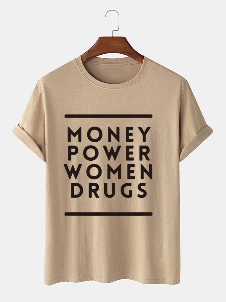 Camiseta De Manga Corta Suelta Informal Con Cuello Redondo Y Estampado De Letras De Money Power Para Hombre