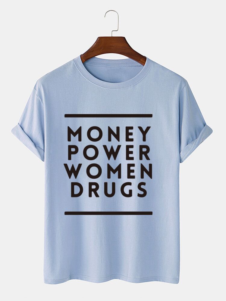 Camiseta De Manga Corta Suelta Informal Con Cuello Redondo Y Estampado De Letras De Money Power Para Hombre