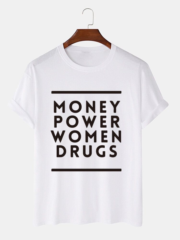 Camiseta De Manga Corta Suelta Informal Con Cuello Redondo Y Estampado De Letras De Money Power Para Hombre