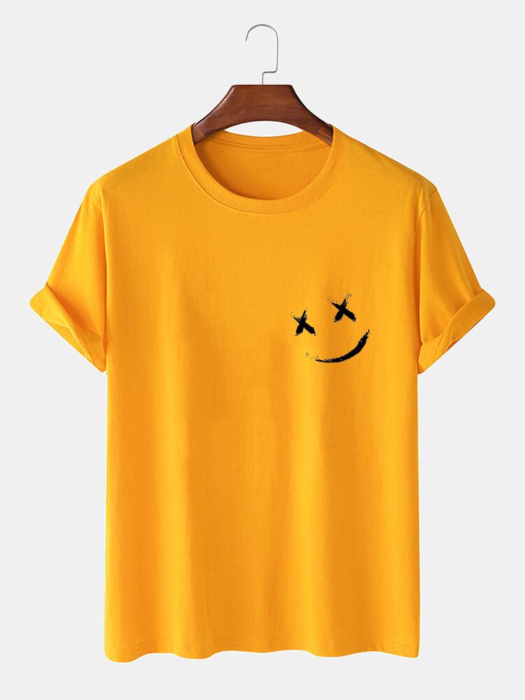 Camiseta De Manga Corta Suelta Informal Con Cuello Redondo Y Estampado De Pecho De Sonrisa Para Hombre