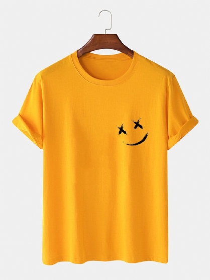 Camiseta De Manga Corta Suelta Informal Con Cuello Redondo Y Estampado De Pecho De Sonrisa Para Hombre