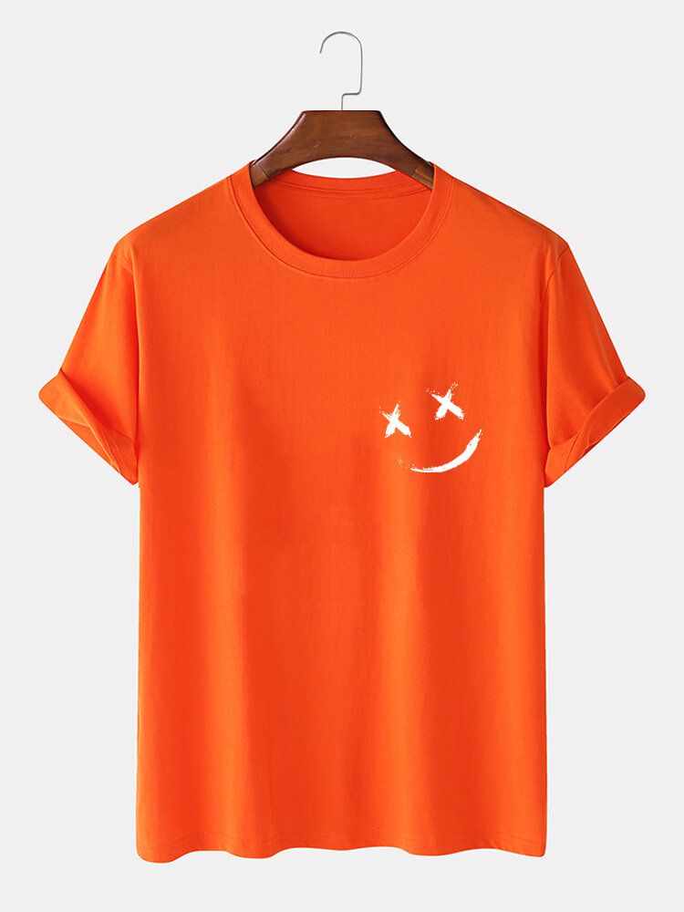 Camiseta De Manga Corta Suelta Informal Con Cuello Redondo Y Estampado De Pecho De Sonrisa Para Hombre