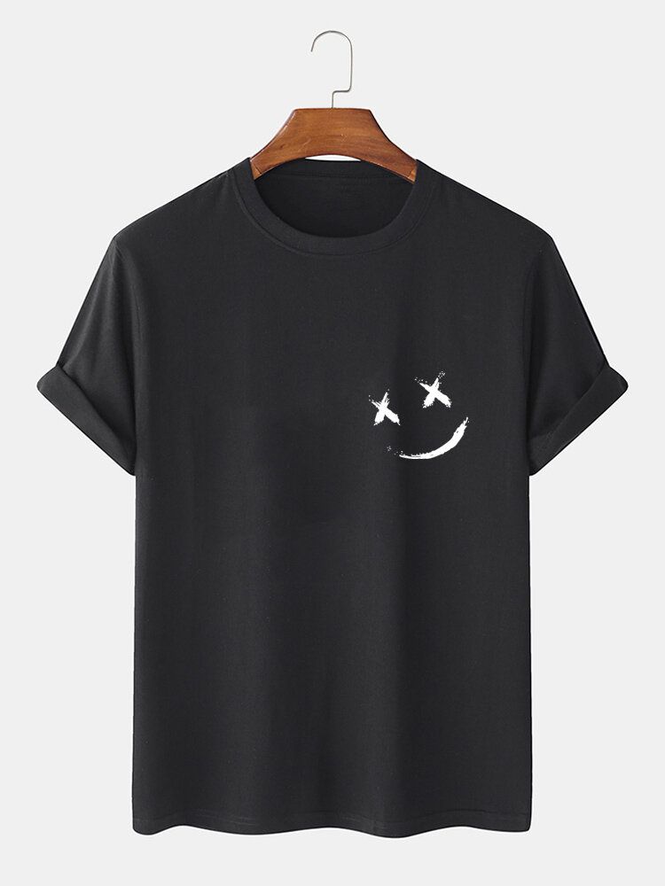 Camiseta De Manga Corta Suelta Informal Con Cuello Redondo Y Estampado De Pecho De Sonrisa Para Hombre