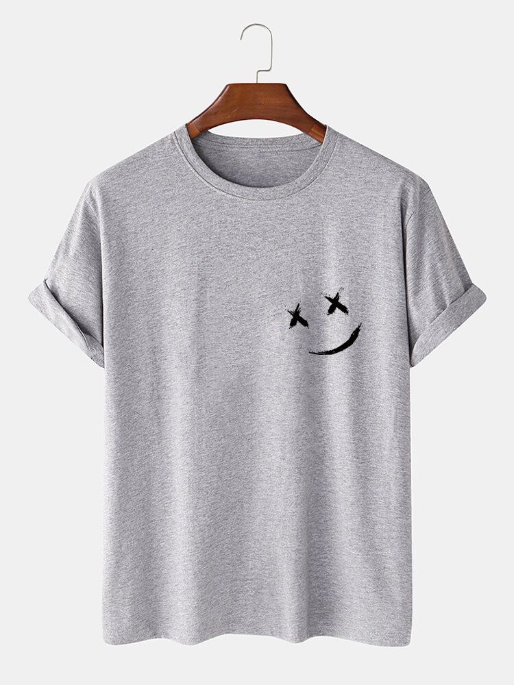 Camiseta De Manga Corta Suelta Informal Con Cuello Redondo Y Estampado De Pecho De Sonrisa Para Hombre