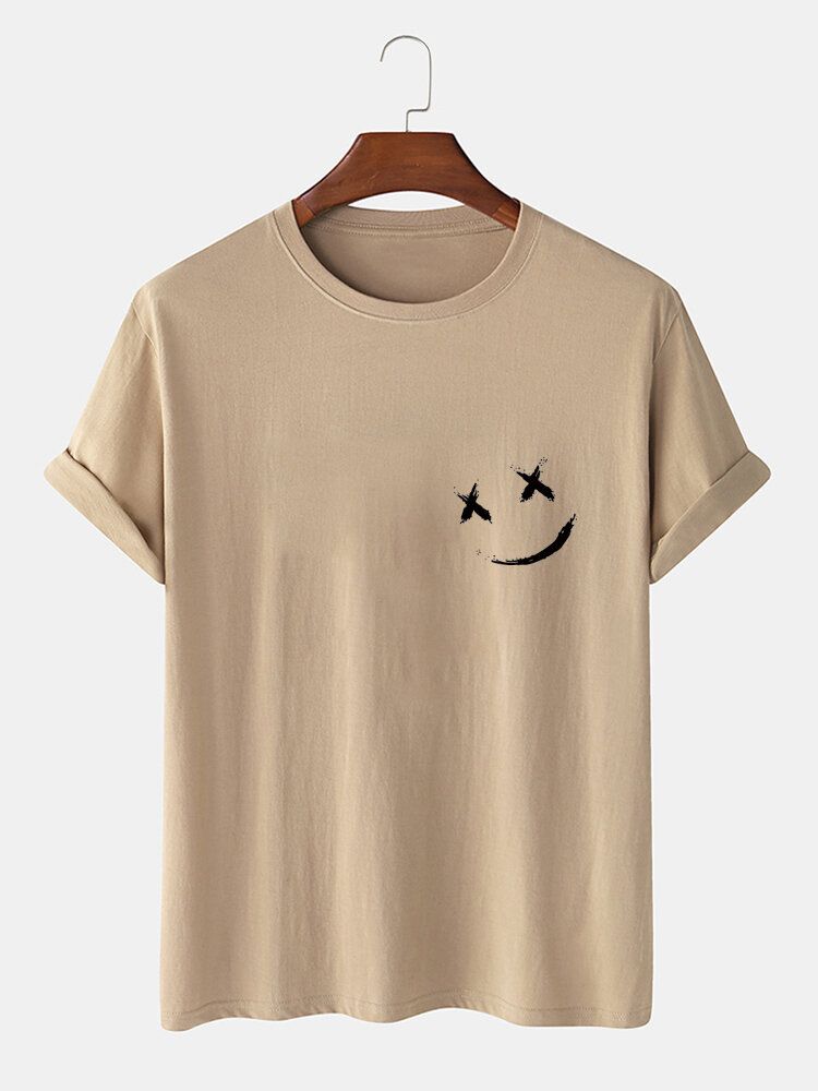 Camiseta De Manga Corta Suelta Informal Con Cuello Redondo Y Estampado De Pecho De Sonrisa Para Hombre