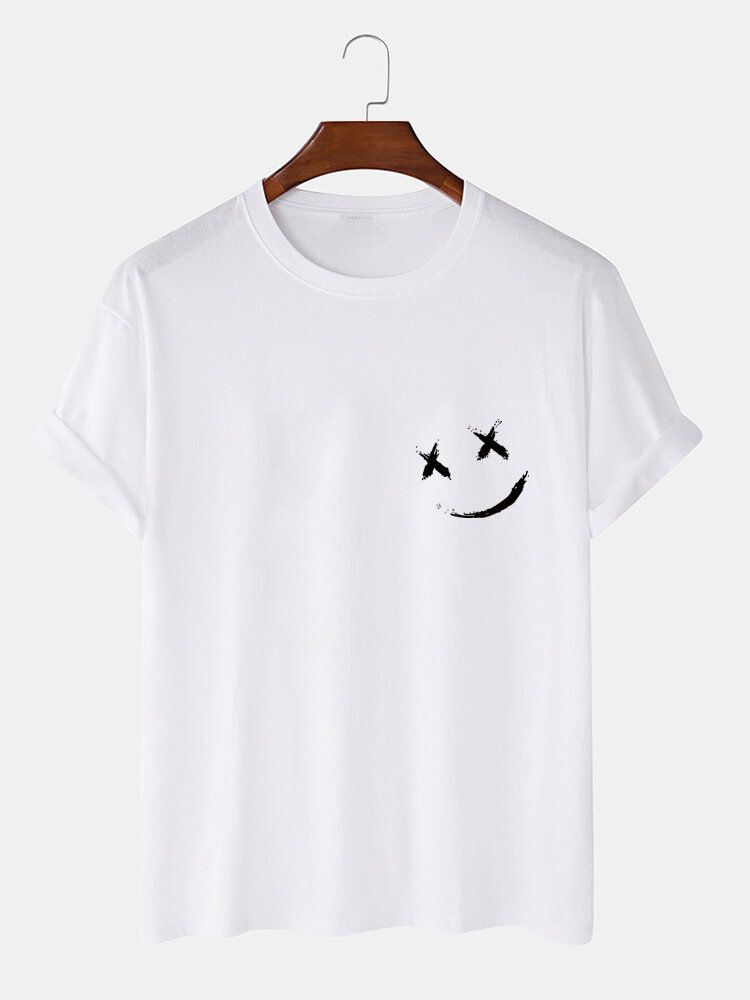 Camiseta De Manga Corta Suelta Informal Con Cuello Redondo Y Estampado De Pecho De Sonrisa Para Hombre