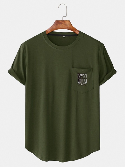 Camiseta Sólida De Manga Corta Con Bolsillo En El Pecho Informal Con Cuello En O Para Hombre