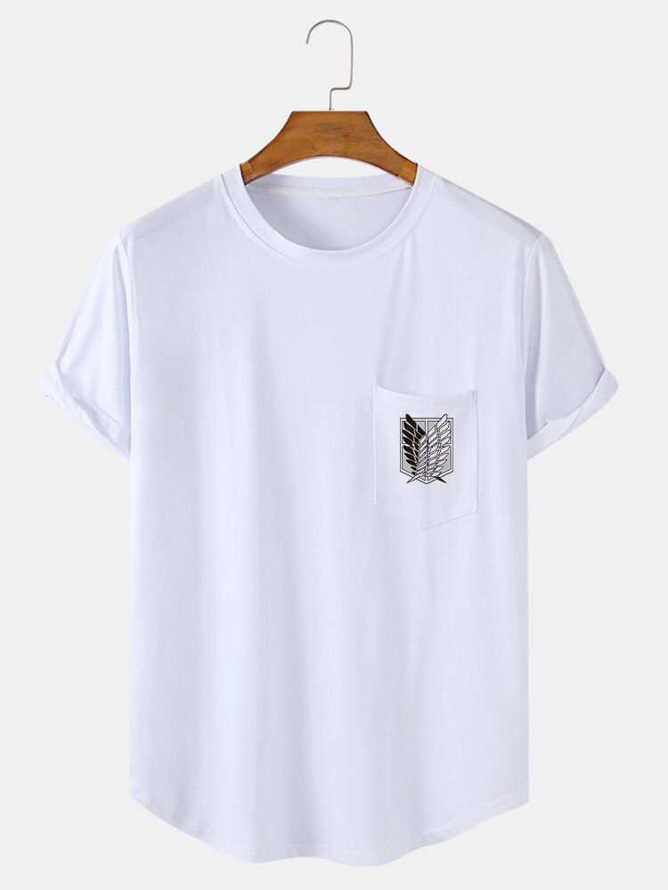 Camiseta Sólida De Manga Corta Con Bolsillo En El Pecho Informal Con Cuello En O Para Hombre