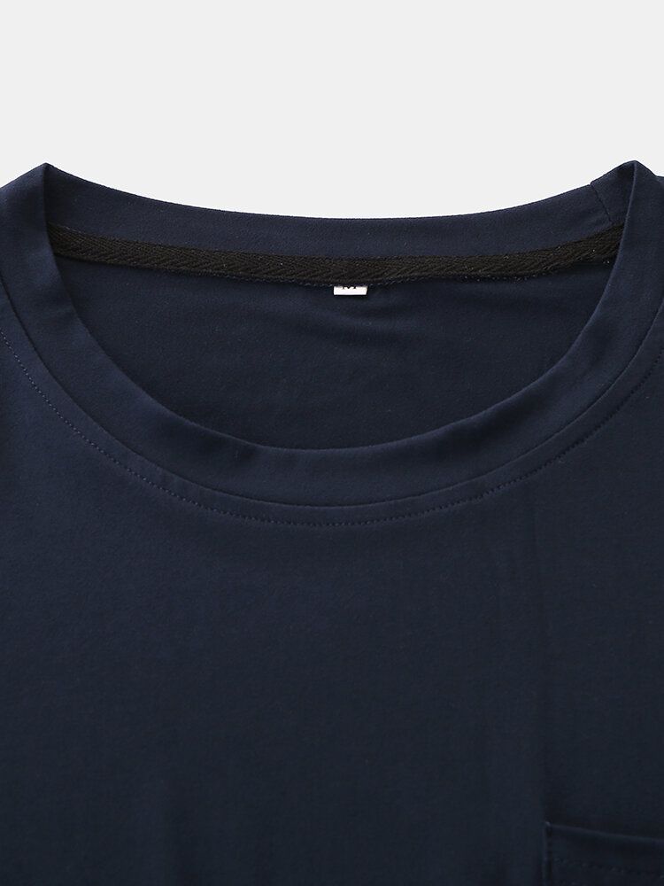 Camiseta Sólida De Manga Corta Con Bolsillo En El Pecho Informal Con Cuello En O Para Hombre