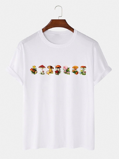 Camiseta Suelta Sólida Con Estampado De Setas De Dibujos Animados De Algodón 100% Para Hombre