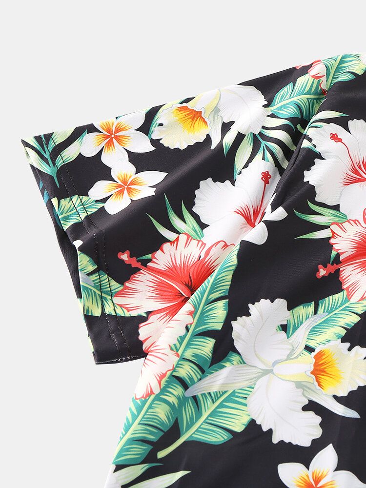 Camiseta De Vacaciones De Manga Corta Con Estampado Floral Tropical Para Hombre