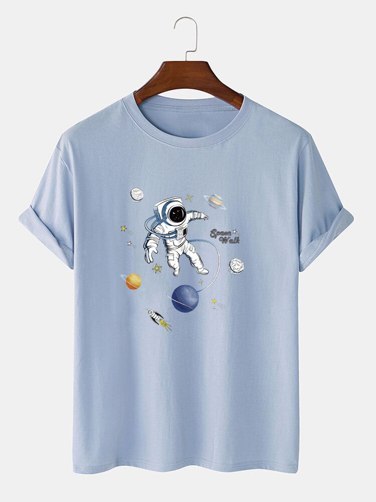 Camisetas 100% Algodón De Diseñador Con Estampado De Astronauta Y Manga Corta Transpirables