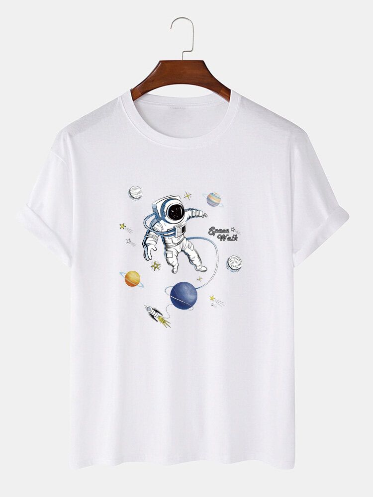 Camisetas 100% Algodón De Diseñador Con Estampado De Astronauta Y Manga Corta Transpirables