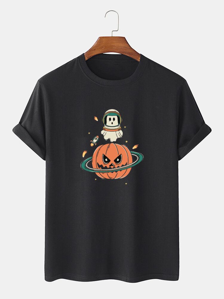 Camisetas De Algodón 100% De Manga Corta Con Estampado De Calabaza De Halloween Para Hombre