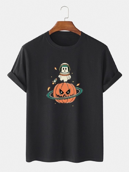 Camisetas De Algodón 100% De Manga Corta Con Estampado De Calabaza De Halloween Para Hombre