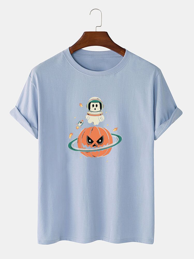 Camisetas De Algodón 100% De Manga Corta Con Estampado De Calabaza De Halloween Para Hombre