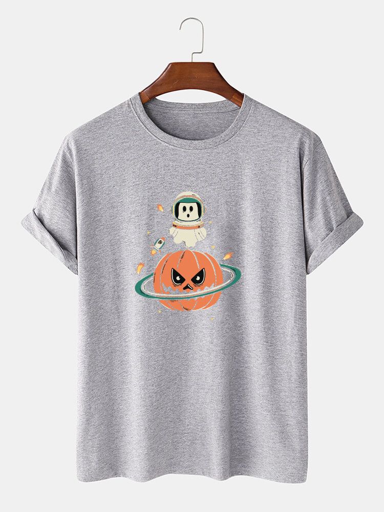 Camisetas De Algodón 100% De Manga Corta Con Estampado De Calabaza De Halloween Para Hombre