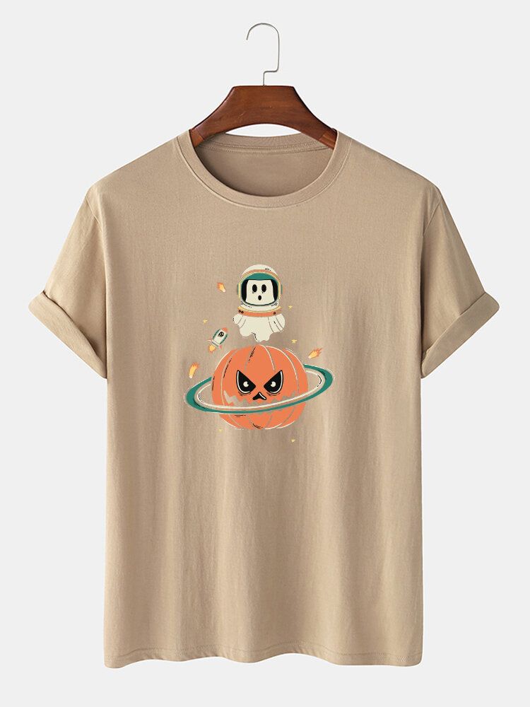 Camisetas De Algodón 100% De Manga Corta Con Estampado De Calabaza De Halloween Para Hombre