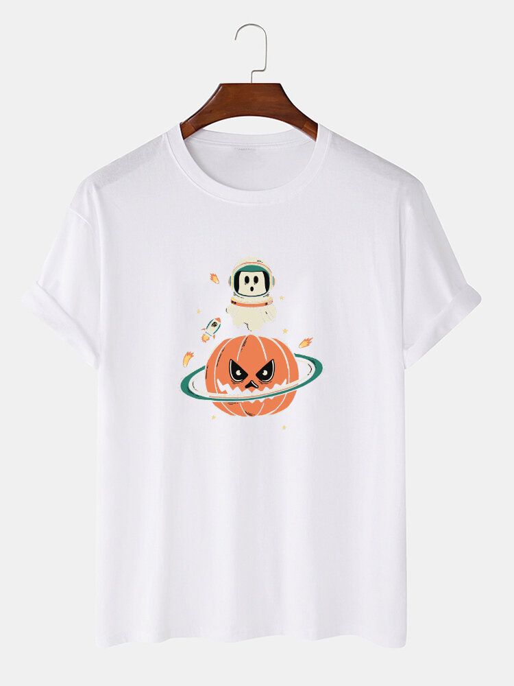 Camisetas De Algodón 100% De Manga Corta Con Estampado De Calabaza De Halloween Para Hombre