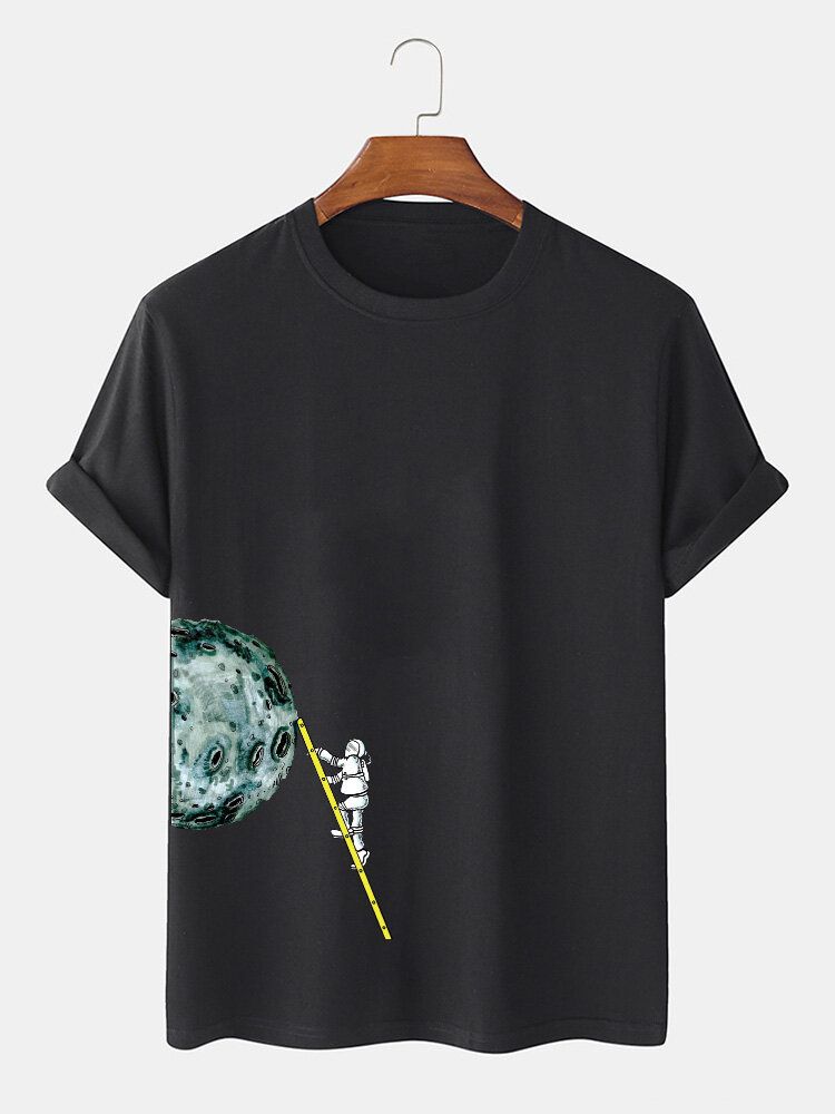 Camisetas De Algodón 100% De Manga Corta Con Estampado De Luna Y Astronauta Para Hombre