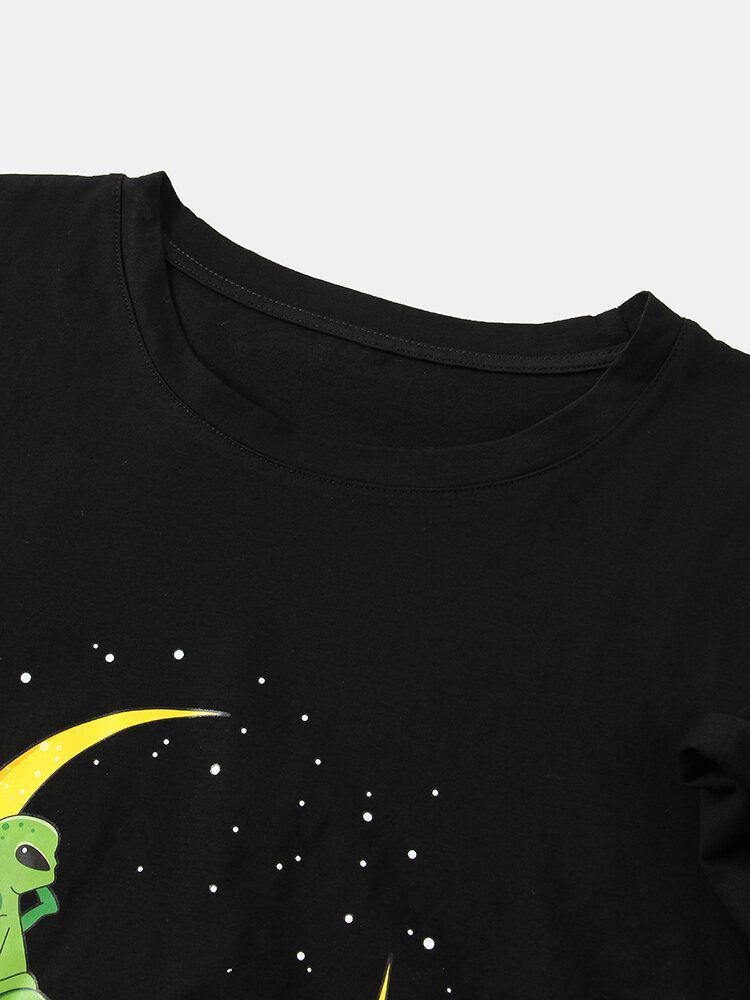 Camisetas De Algodón Con Diseño De Manga Corta Con Estampado De Alien & Moon Para Hombre