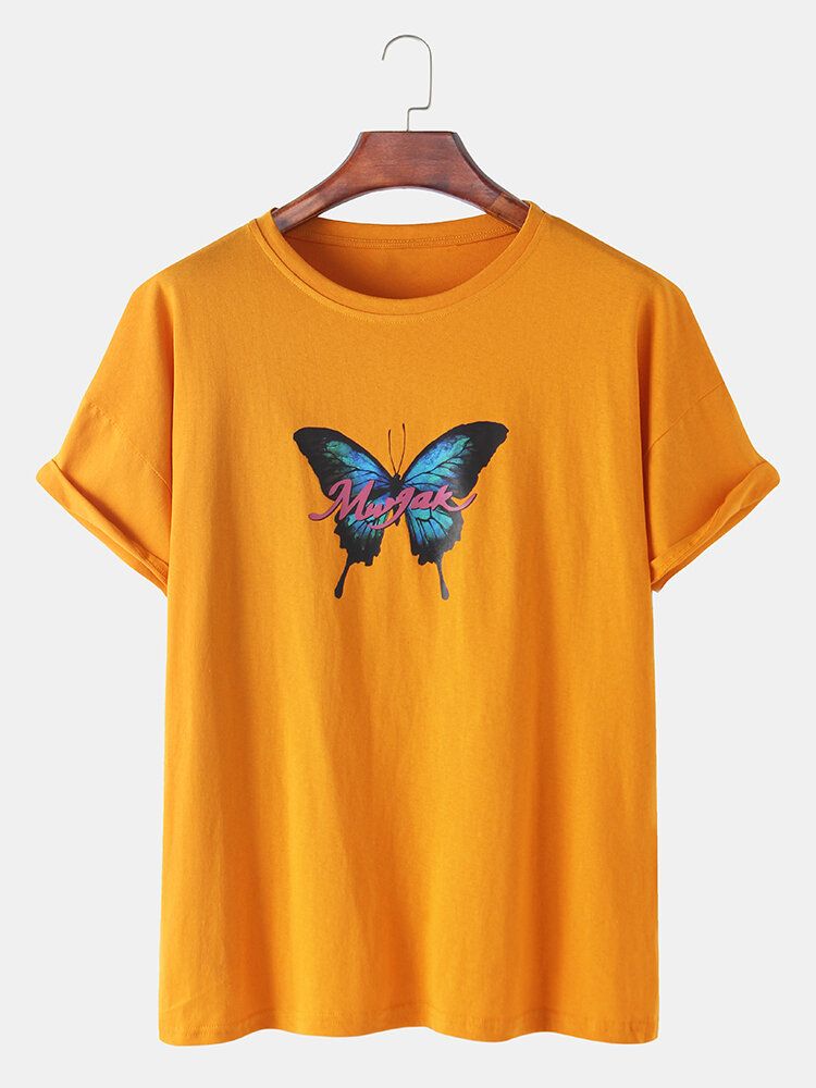 Camisetas De Algodón De Manga Corta Transpirables Con Estampado De Mariposas