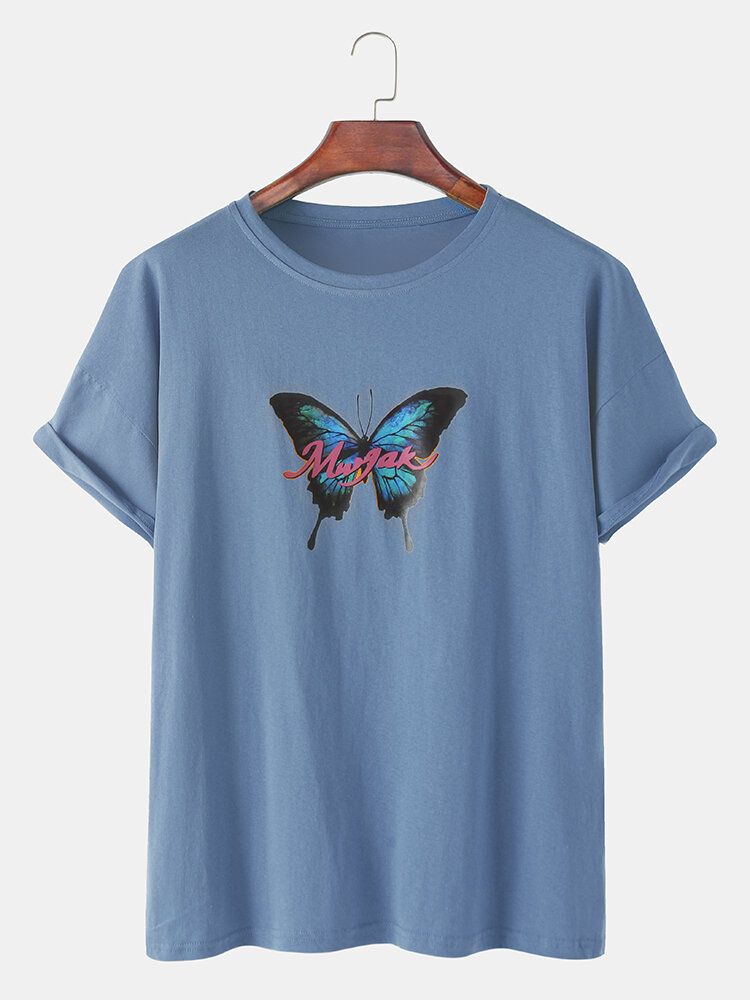 Camisetas De Algodón De Manga Corta Transpirables Con Estampado De Mariposas