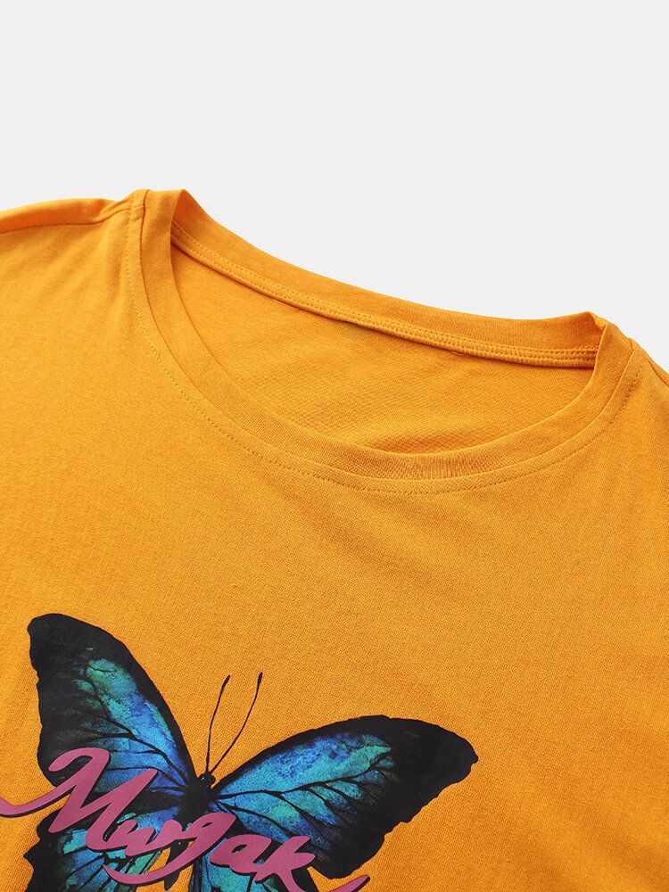 Camisetas De Algodón De Manga Corta Transpirables Con Estampado De Mariposas