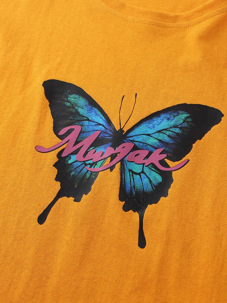 Camisetas De Algodón De Manga Corta Transpirables Con Estampado De Mariposas