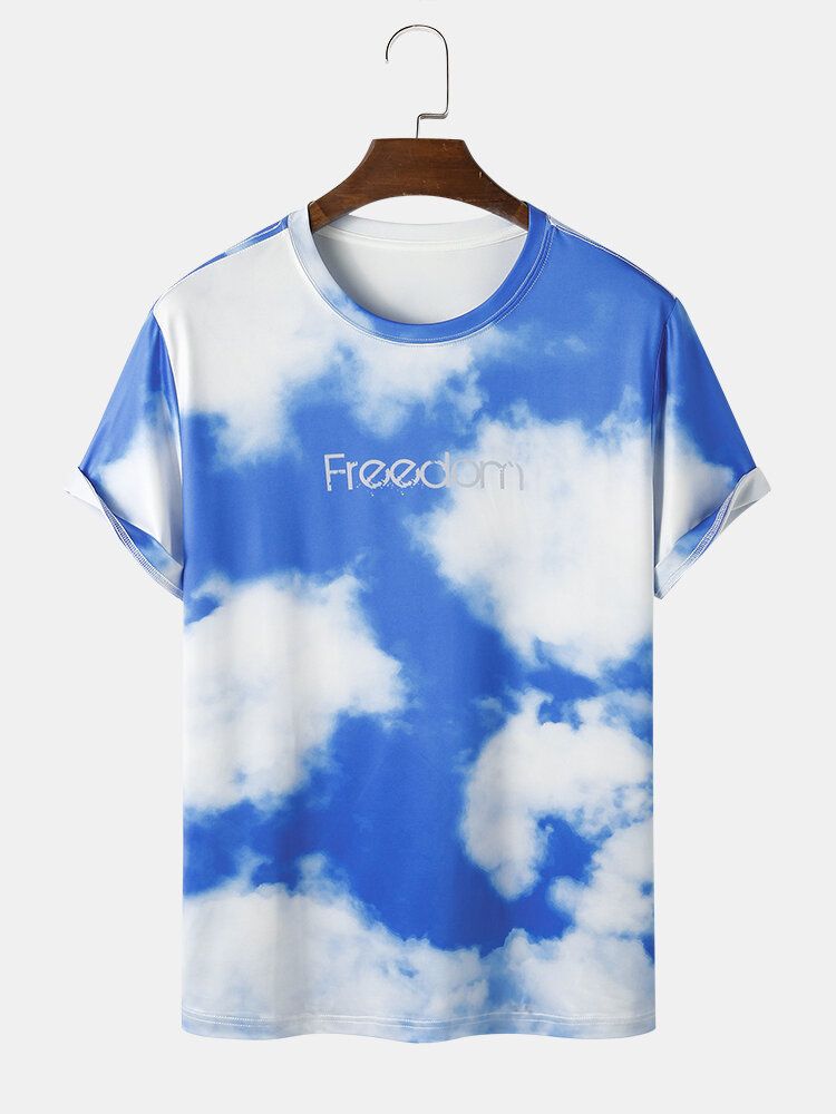 Camisetas Azules De Manga Corta Con Estampado Freedom Cloud Sky Para Hombre