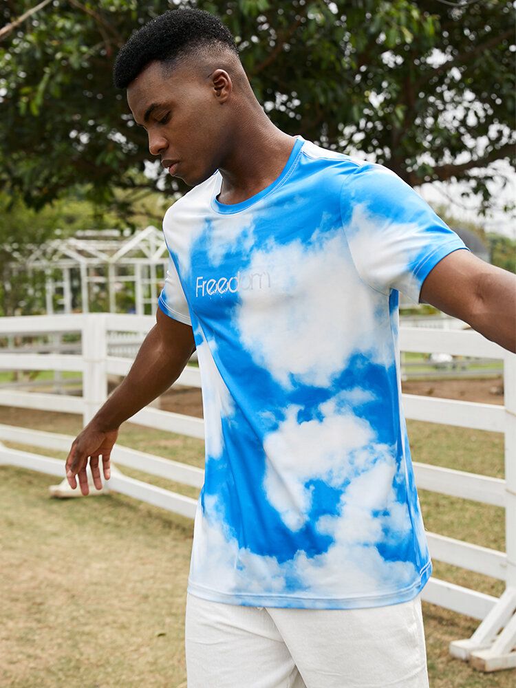 Camisetas Azules De Manga Corta Con Estampado Freedom Cloud Sky Para Hombre