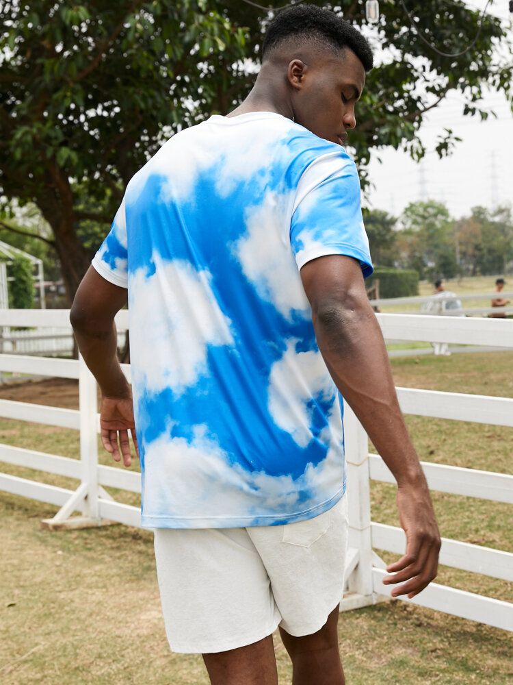 Camisetas Azules De Manga Corta Con Estampado Freedom Cloud Sky Para Hombre