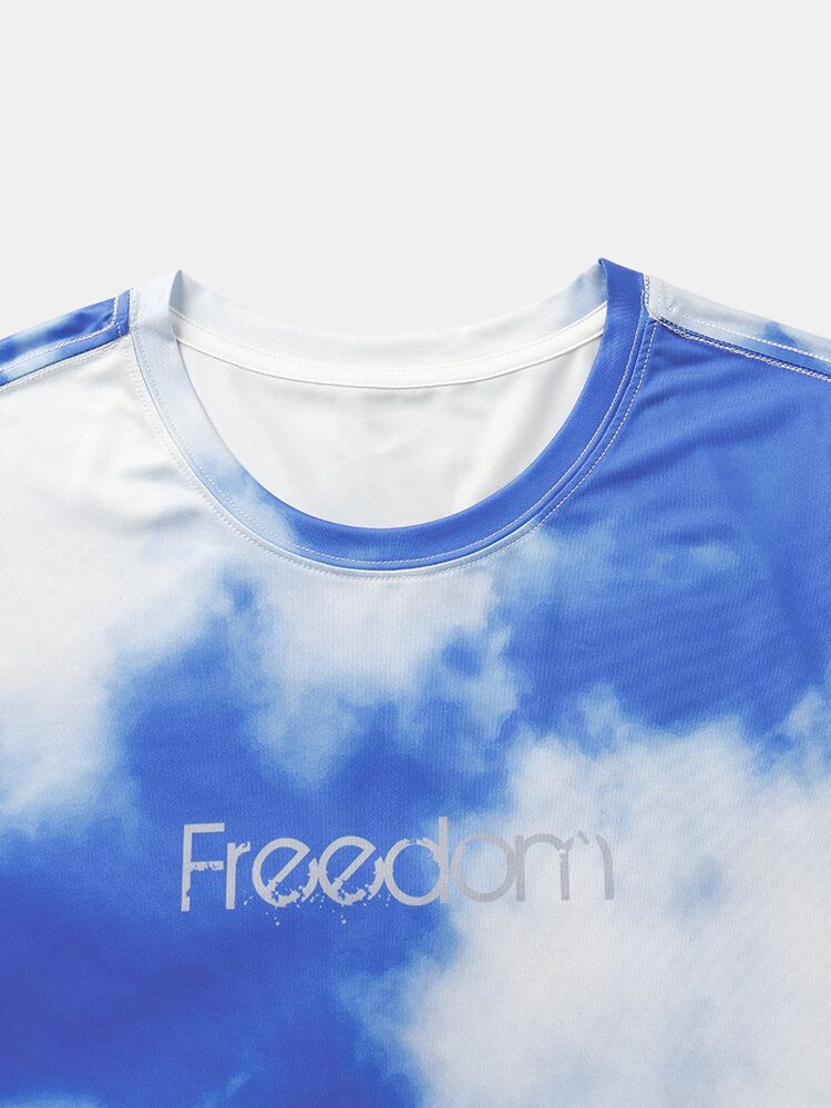 Camisetas Azules De Manga Corta Con Estampado Freedom Cloud Sky Para Hombre