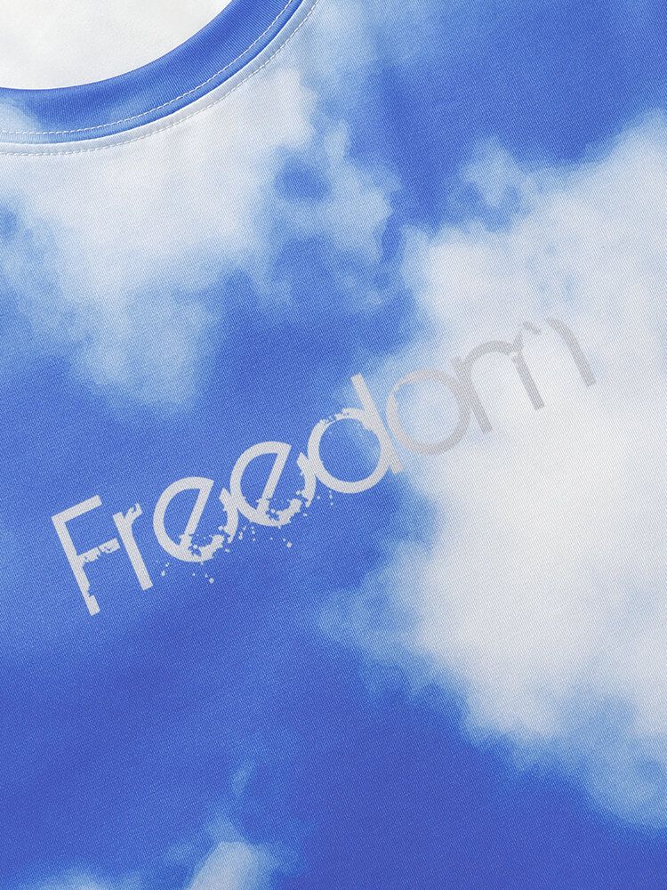 Camisetas Azules De Manga Corta Con Estampado Freedom Cloud Sky Para Hombre