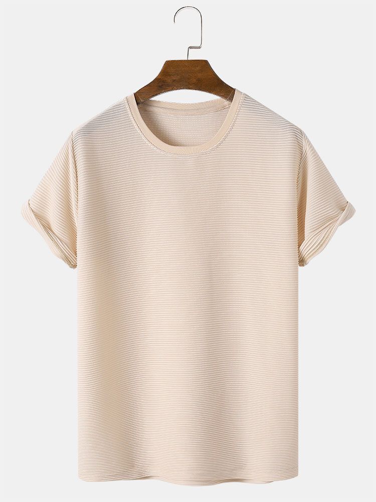 Camisetas Básicas De Manga Corta Con Cuello Redondo Y Textura De Color Sólido Para Hombre