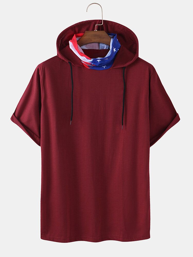 Camisetas Casuales De Algodón De Manga Corta Con Capucha Para Hombre Con Mascarilla De Bandera Estadounidense