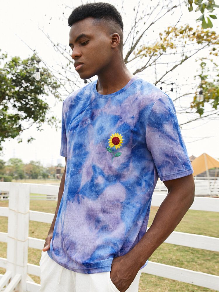 Camisetas Casuales Con Cuello Redondo Y Estampado De Girasol Para Hombre