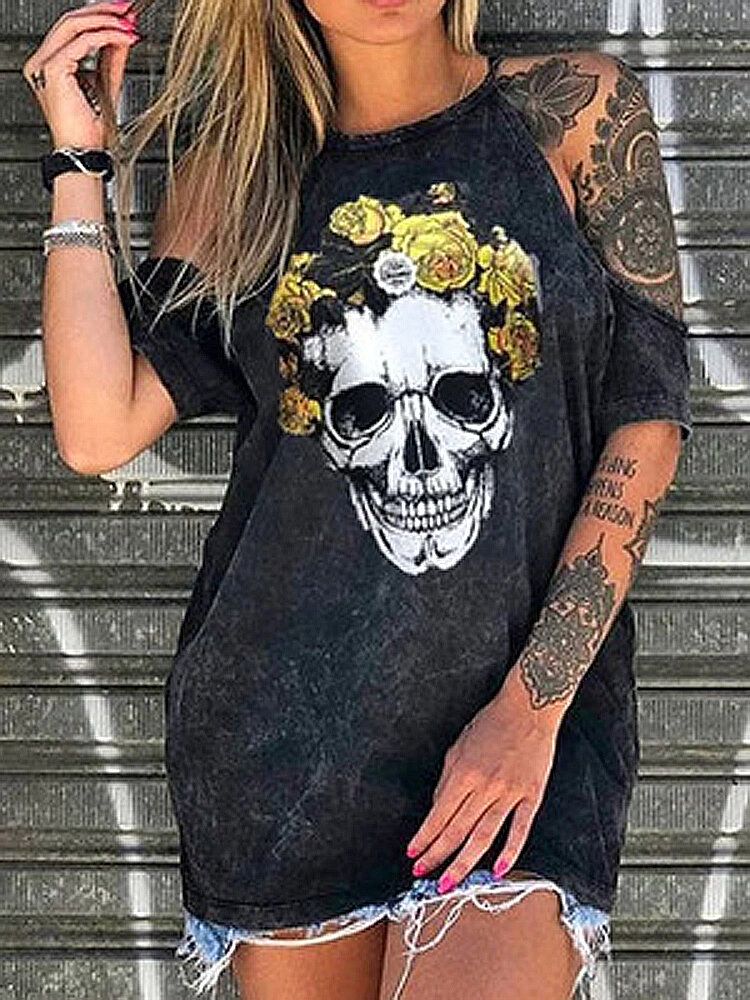 Camisetas Casuales Con Estampado Floral De Esqueleto De Diseñador Para Mujer