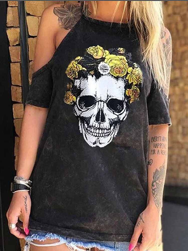 Camisetas Casuales Con Estampado Floral De Esqueleto De Diseñador Para Mujer