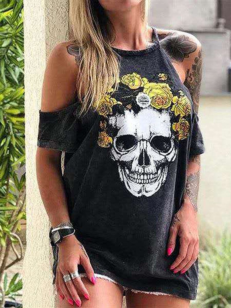 Camisetas Casuales Con Estampado Floral De Esqueleto De Diseñador Para Mujer