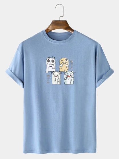 Camisetas Casuales De Manga Corta De Algodón Con Estampado De Gato De Dibujos Animados Para Hombre