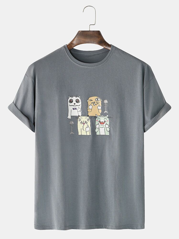 Camisetas Casuales De Manga Corta De Algodón Con Estampado De Gato De Dibujos Animados Para Hombre