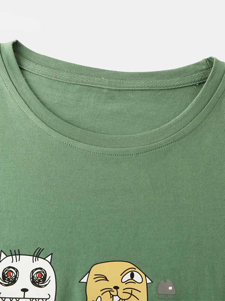 Camisetas Casuales De Manga Corta De Algodón Con Estampado De Gato De Dibujos Animados Para Hombre