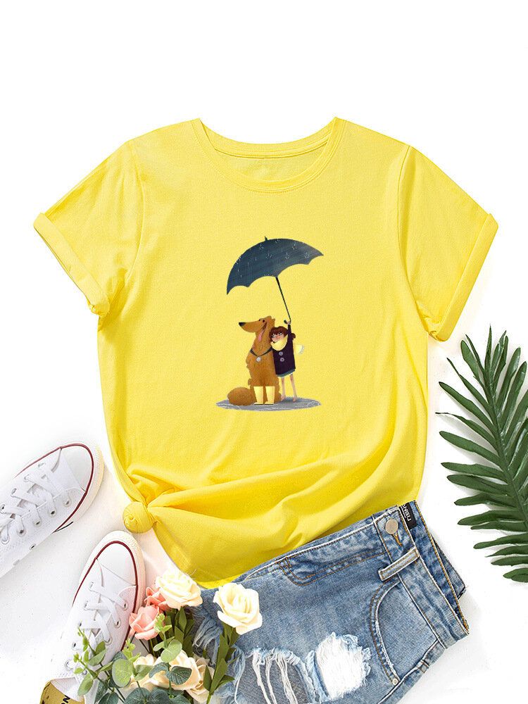 Camisetas Casuales De Manga Corta Con Cuello Redondo Y Dibujo De Perro Y Figura Para Mujer