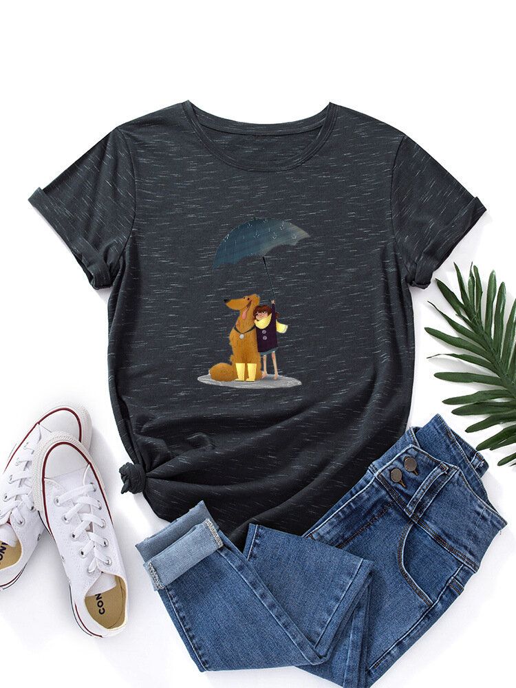 Camisetas Casuales De Manga Corta Con Cuello Redondo Y Dibujo De Perro Y Figura Para Mujer