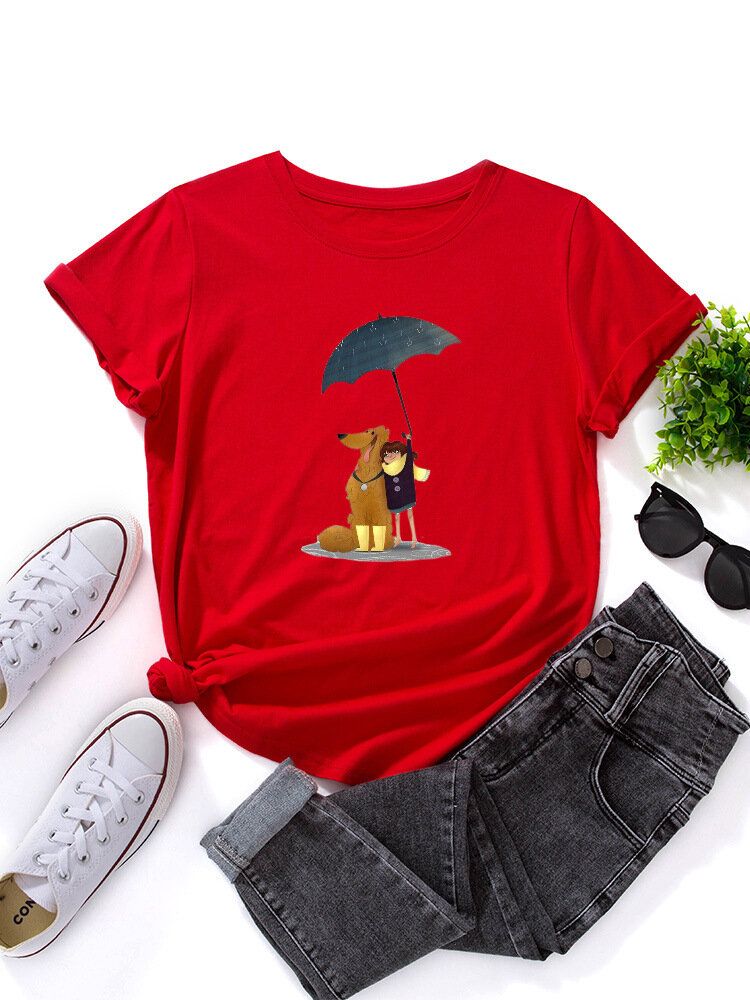 Camisetas Casuales De Manga Corta Con Cuello Redondo Y Dibujo De Perro Y Figura Para Mujer